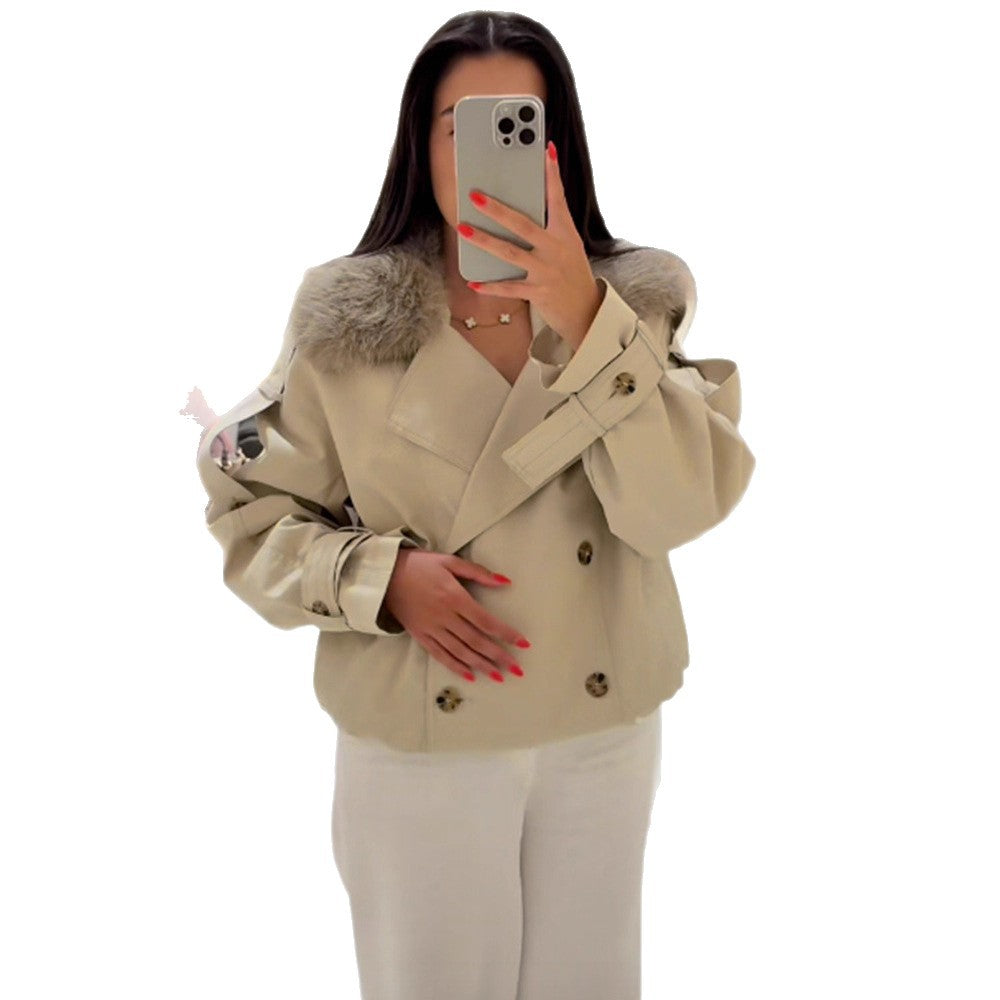 Damen elegante Übergangsjacke mit luxuriösen Fellkragen Drune
