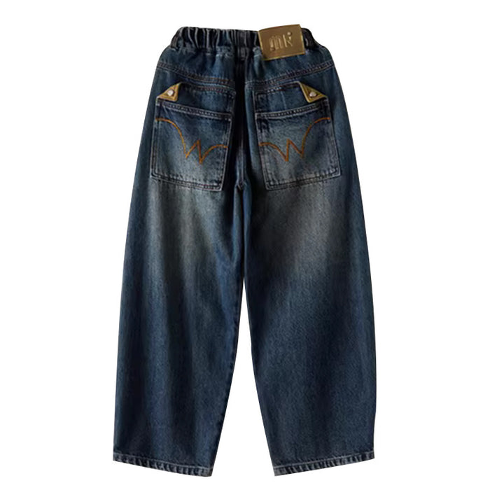 Damen Weite Jeanshose mit Hohem Taillenschnitt Drune