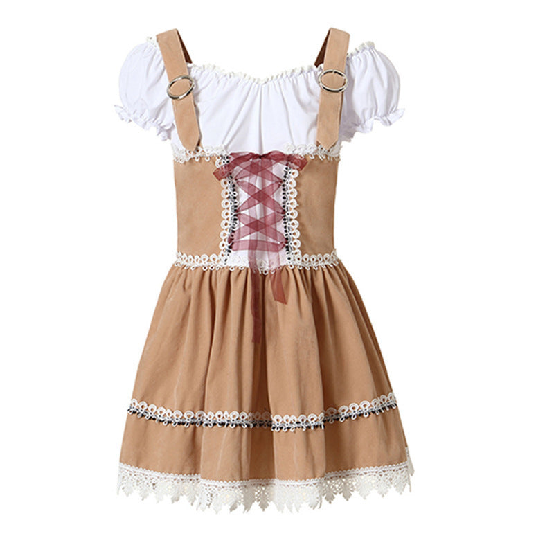 Damen nan bayerisch inspiriertes Minikleid mit geschnürter Korsage, Carmenbluse und Filzhut Drune