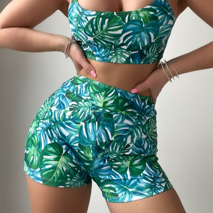 Damen Crop-Top und High-Waist Shorts Set Drune