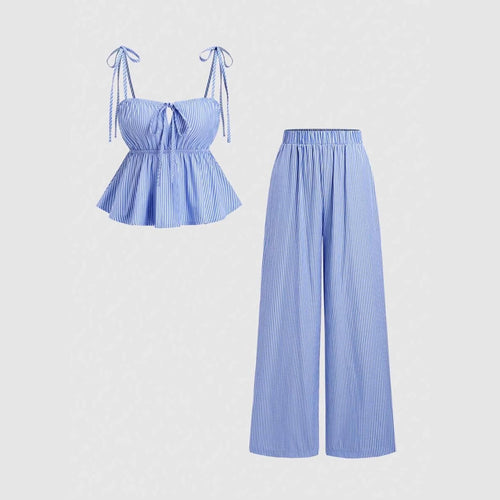 Damen Top und weite Hose Set mit raffinierten Bindebändern Drune