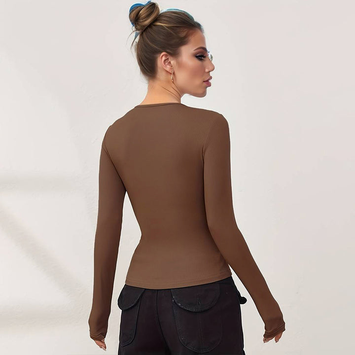 Damen Langarmshirt mit modischem Herz-Ausschnitt und figurbetontem Schnitt Drune