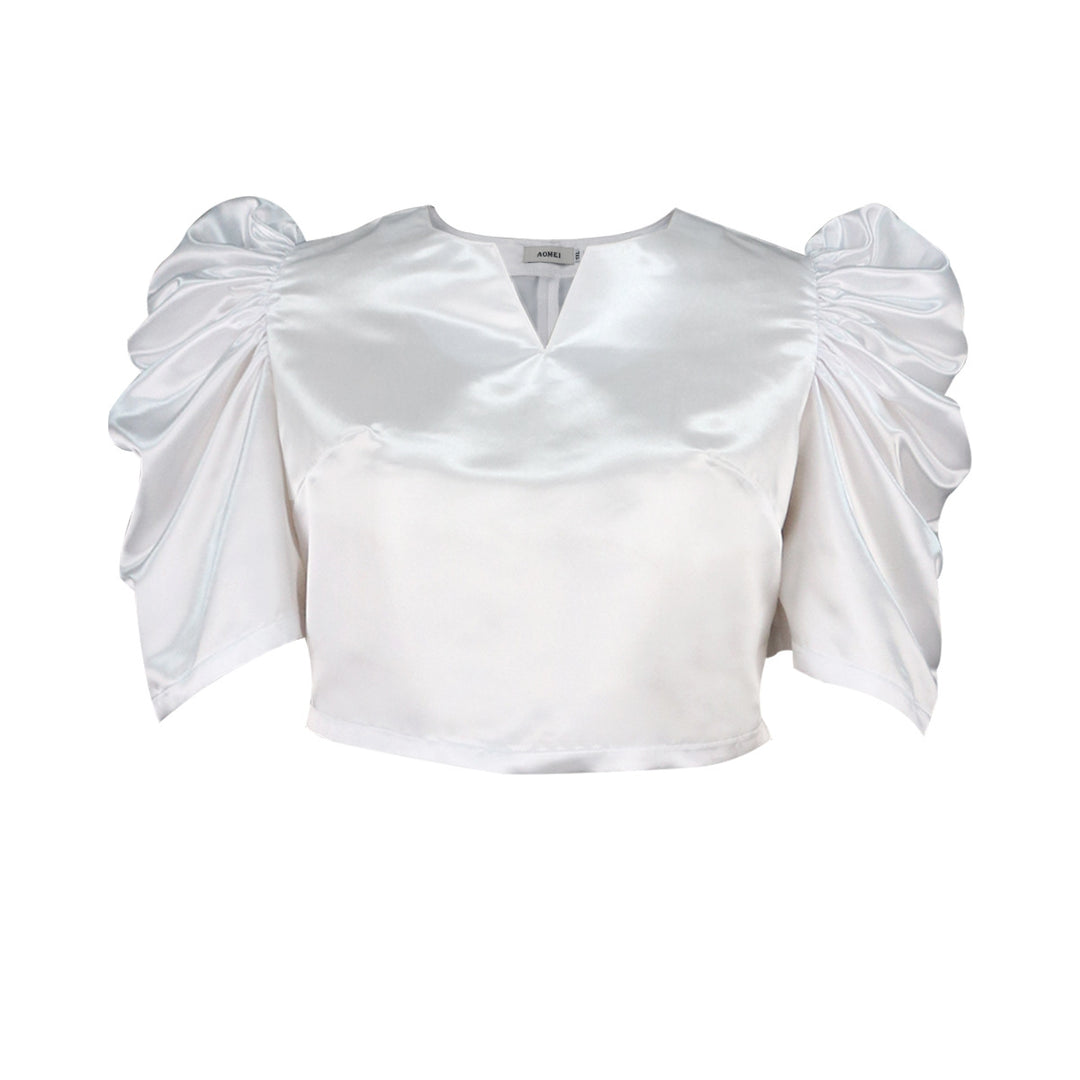 Damen elegantes Kurzarmtop mit voluminösen Puffärmeln Drune