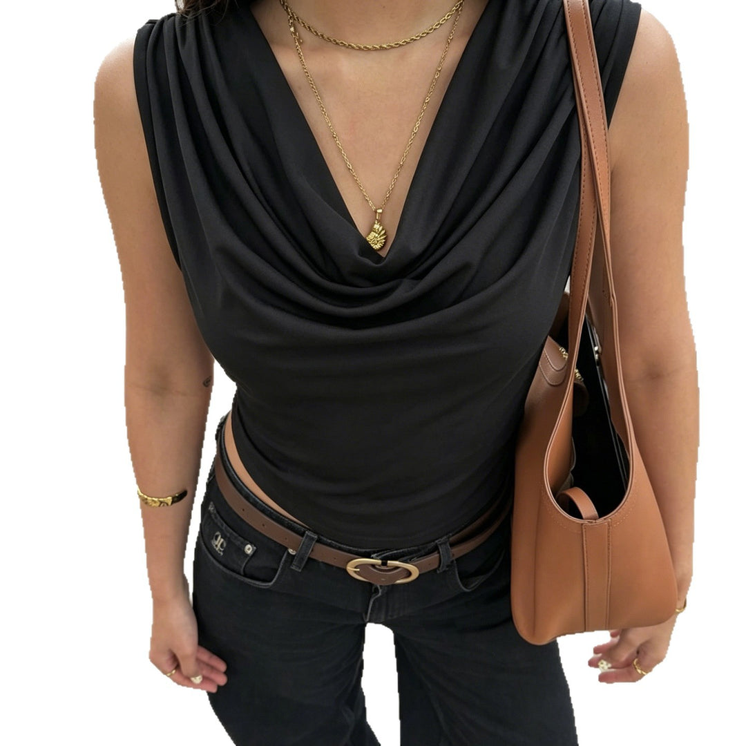 Damen elegantes Cowl Neck Tanktop mit feinen Perlenverzierungen Drune