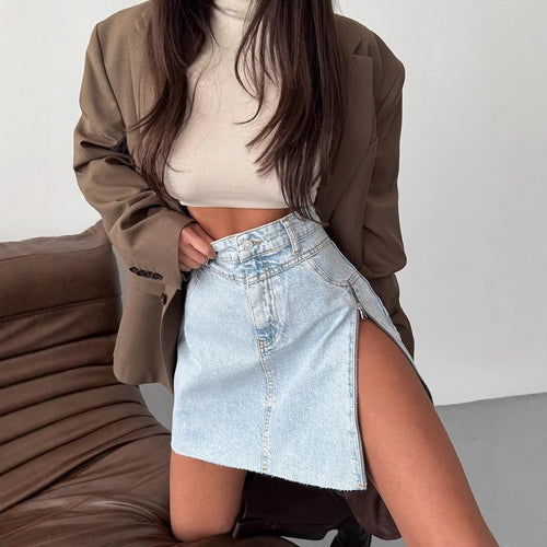 Damen Denimrock mit asymmetrischem Saum und seitlichem Reißverschluss Drune