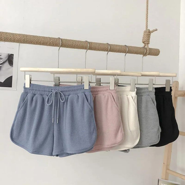 Damen lässige Waffelstruktur-Shorts mit verstellbarem Kordelzug und elastischem Bund