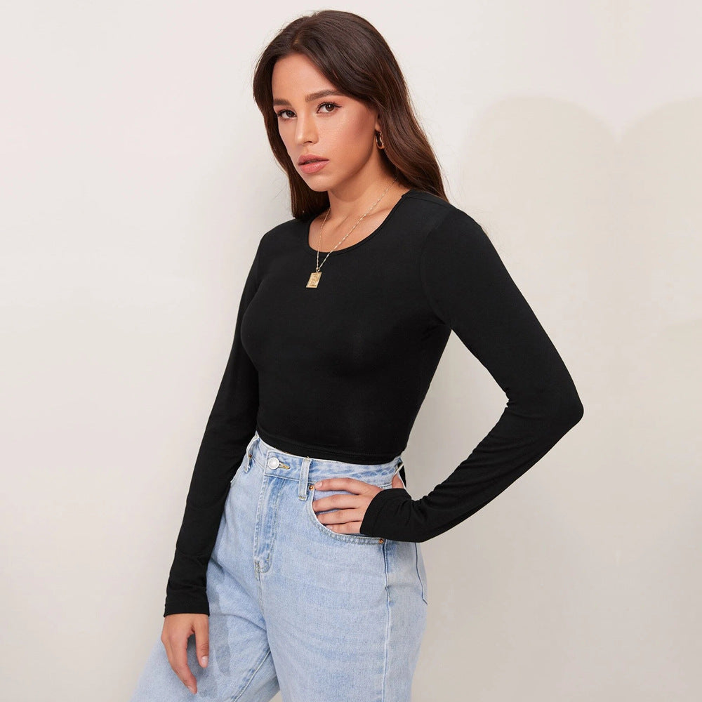 Damen cropped Langarmshirt mit eleganter Rippstruktur Drune