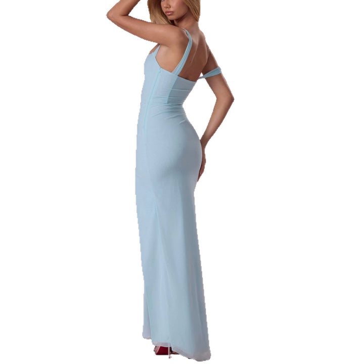 Damen Elegantes Maxikleid mit tiefem Schlitz und Rüschendetails Drune