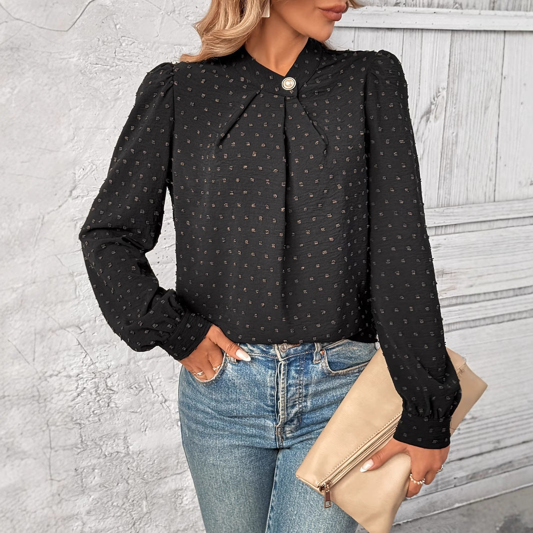 Damen elegante Bluse mit Rüschendetails und edlem Knopfdesign Drune