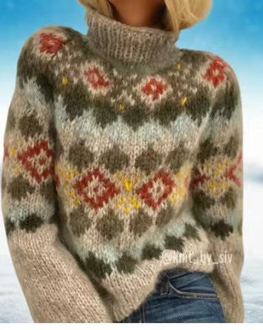 Damen nan kuscheliger Norweger-Strickpullover mit Stehkragen und Oversize-Passform Drune