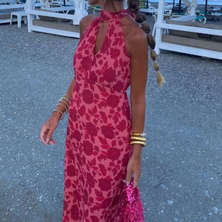 Damen Maxikleid mit schickem Schlüssel-Ausschnitt und floralem Design Drune
