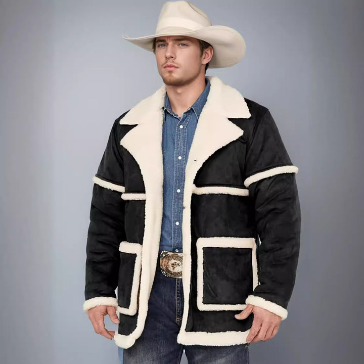 Herren kuscheliger Lammfellmantel mit großzügigen Taschen und elegantem Kragen Drune
