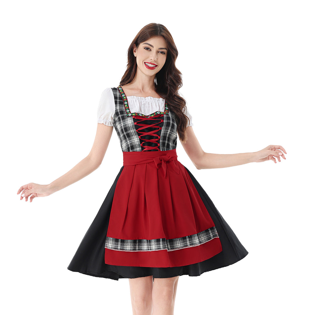 Damen nan traditionelles Dirndlkleid mit Karo-Mieder und gesteppter Schürze Drune