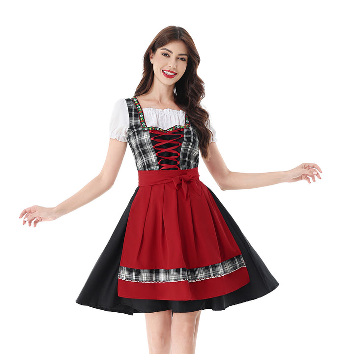 Damen nan traditionelles Dirndlkleid mit Karo-Mieder und gesteppter Schürze Drune