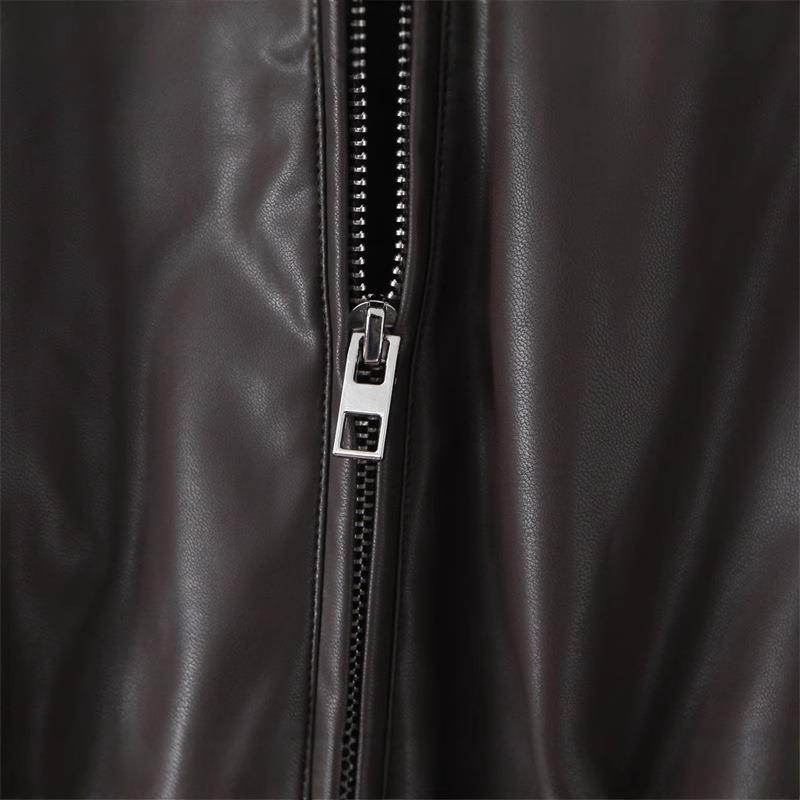Damen cropped Kunstlederjacke mit praktischen Taschen und Gummibund Drune