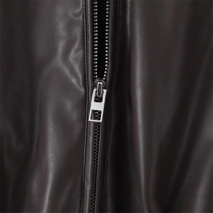 Damen cropped Kunstlederjacke mit praktischen Taschen und Gummibund Drune