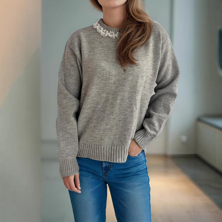 Damen gemütlicher Strickpullover mit Rüschendetails Drune