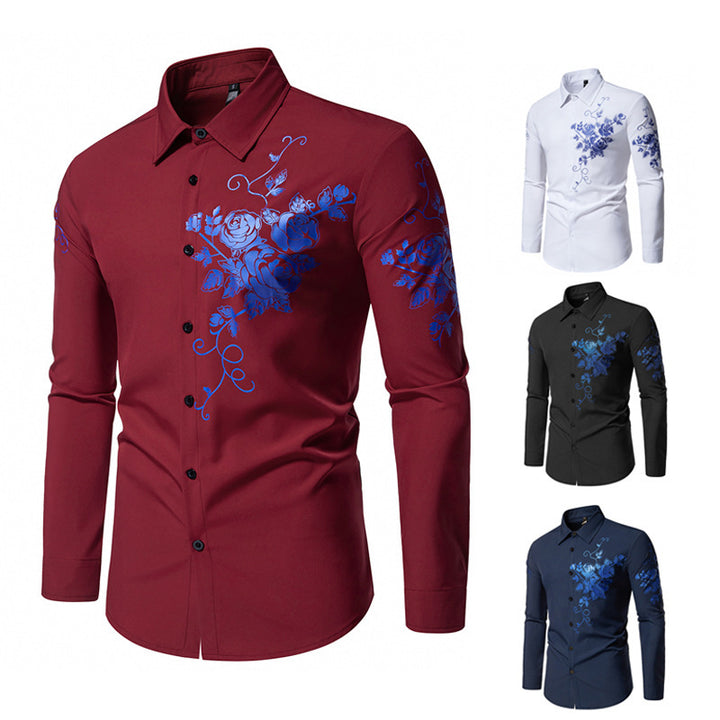 Herren Langarmhemd mit floralem Stickdesign Drune