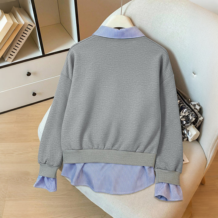 Damen elegantes Sweatshirt mit integriertem Hemdblusen-Design Drune