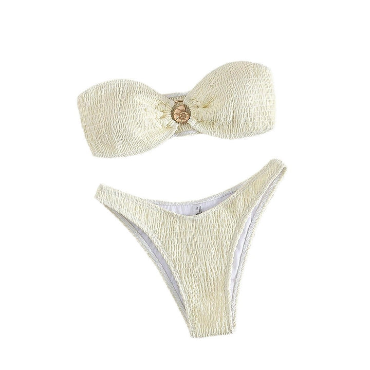 Damen Bandeau-Bikini mit Rüschendetails und modischem Schmuckakzent Drune