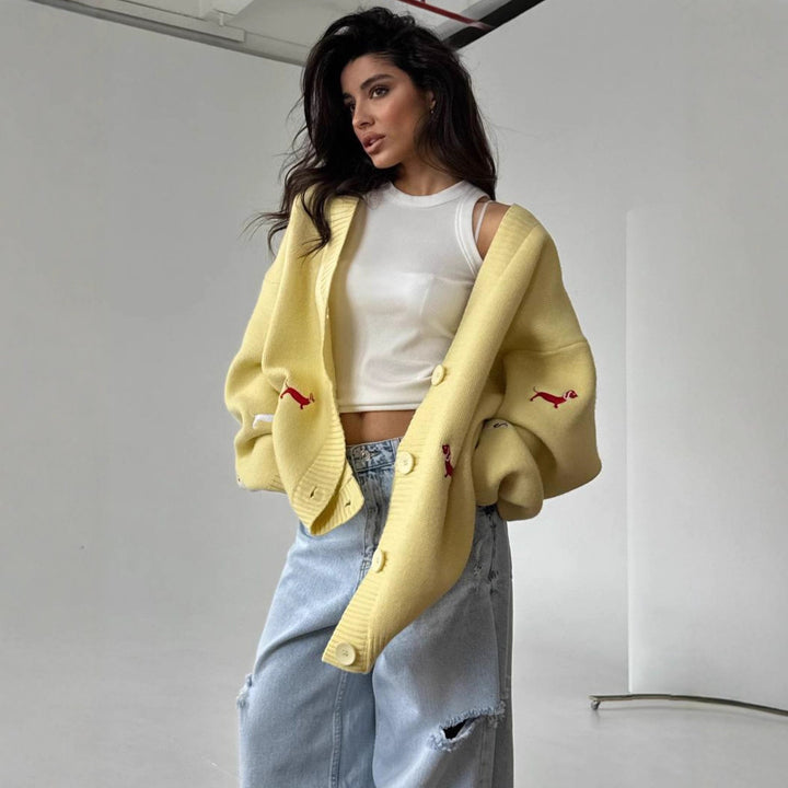 Damen Großer Strickcardigan mit tierischen Applikationen Drune