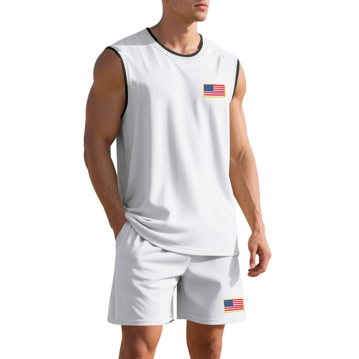 Herren Sportliches Trainingsset mit atmungsaktivem Mesh-Gewebe und modernen Flaggen-Details Drune