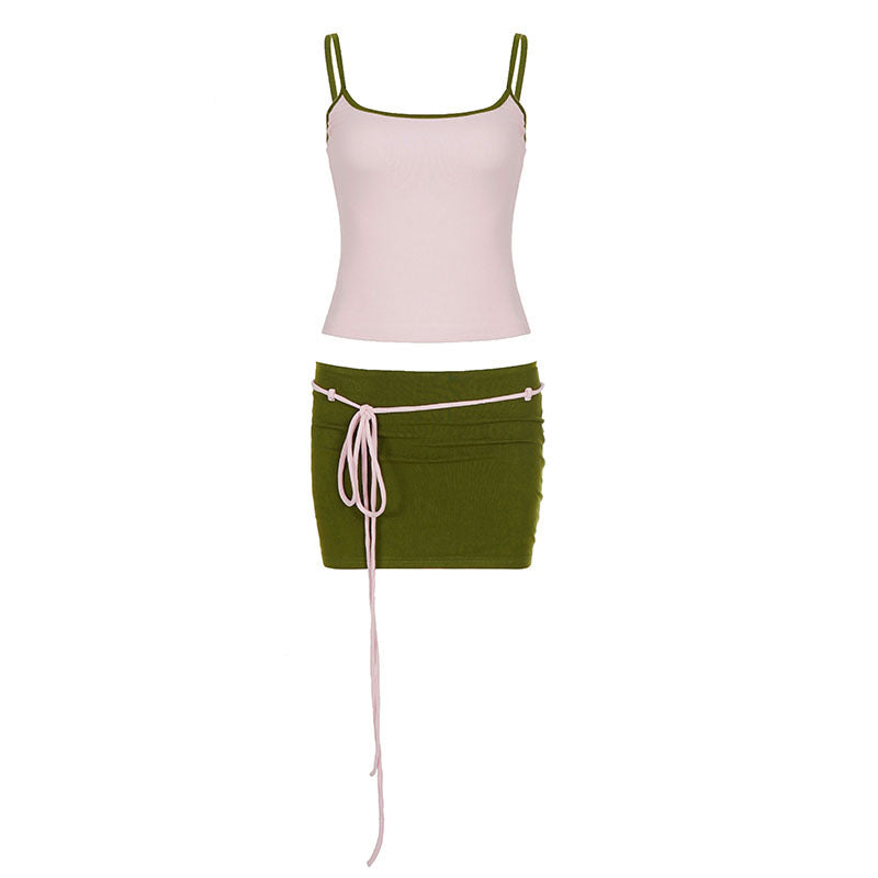 Damen Sportliches Top und Minirock-Set mit verstellbarem Bund Drune