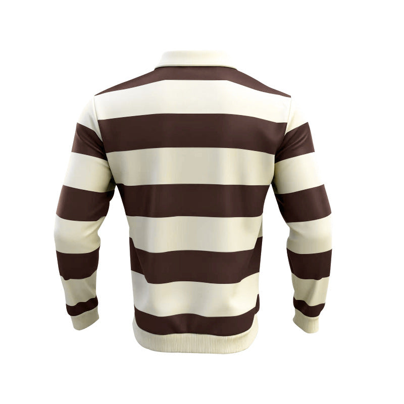 Herren nan gestreiftes Rugby-Polo Langarmshirt mit breiten Querstreifen, klassischem Polokragen und gerippten Abschlüssen Drune
