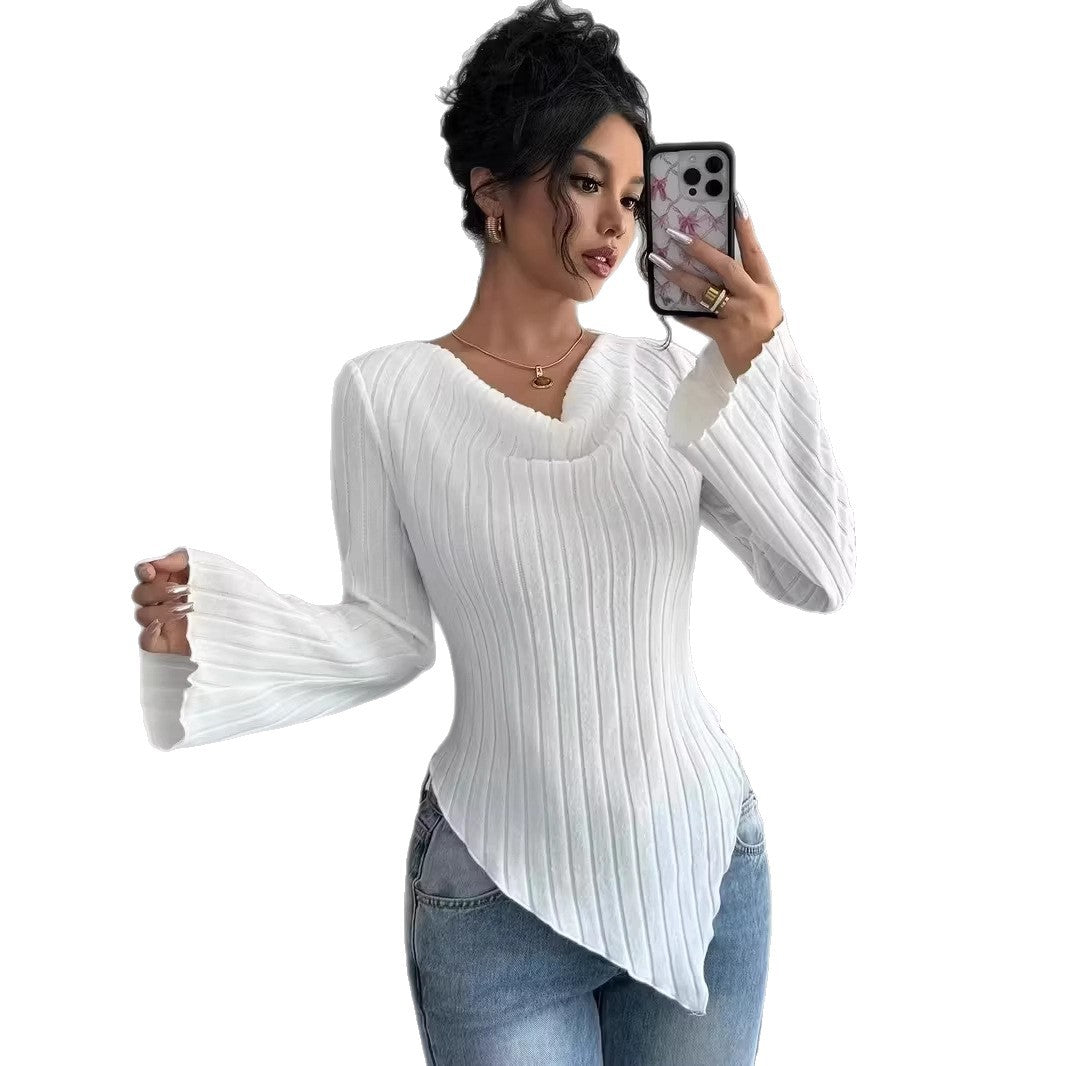 Damen Langärmliges Oberteil mit asymmetrischem Saum und strukturiertem Rippdesign Drune