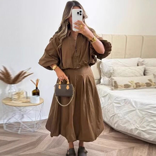Damen nan plissierter Maxirock mit hoher Taille, kastigen Falten und fließender Silhouette Drune