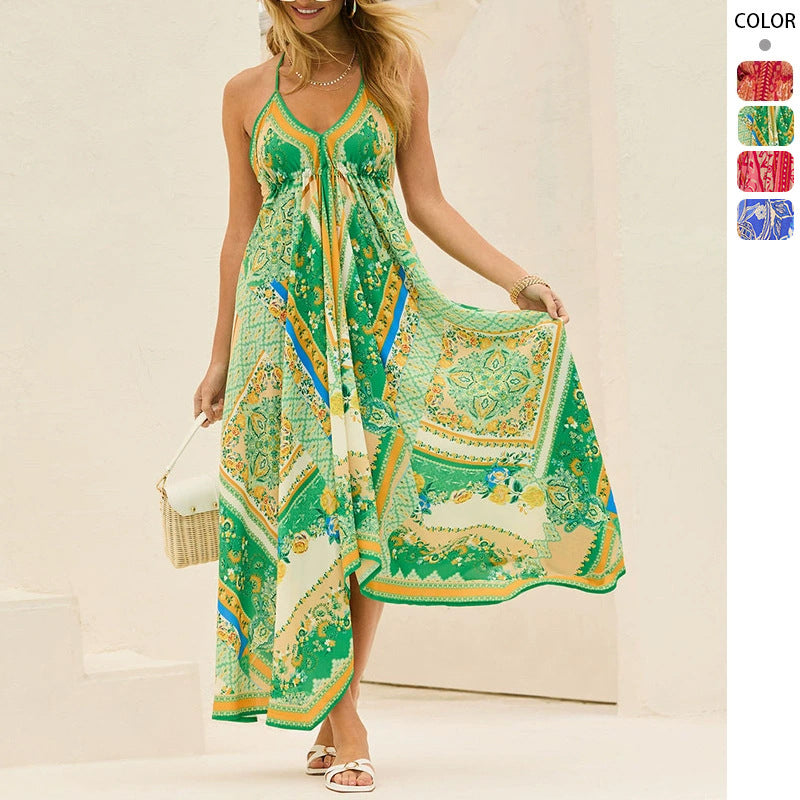 Damen Luftiges Maxikleid mit verspieltem Halterneck-Design und floralen Akzenten Drune