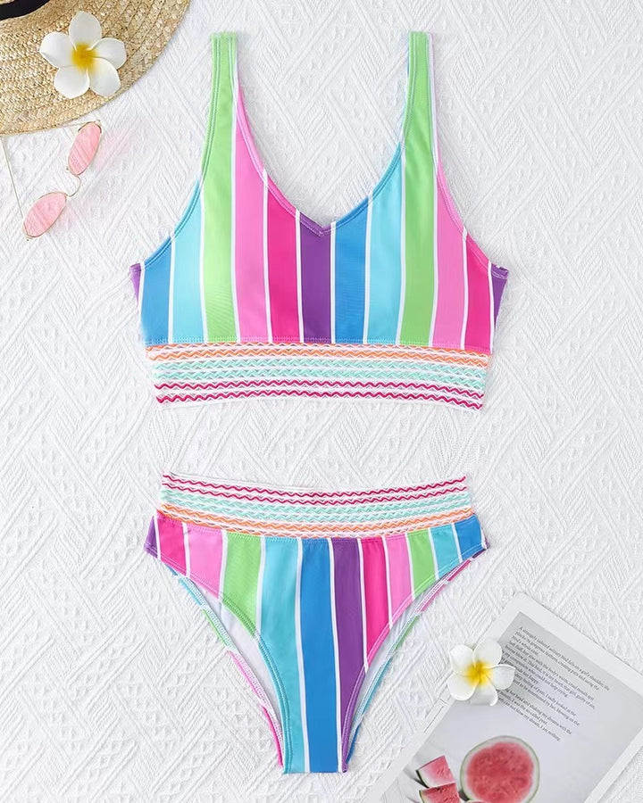 Damen Bikini-Set mit breitem Farbblockdesign und hohem Bündchen Drune
