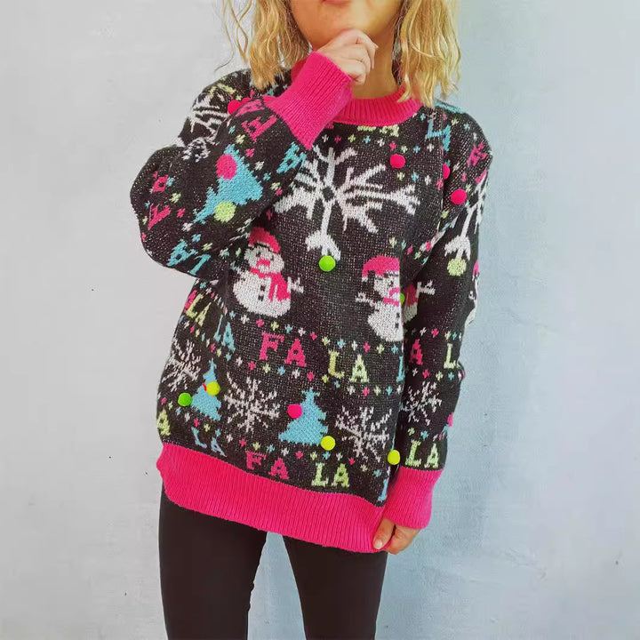 Damen weihnachtlicher Pullover mit bunten Applikationen und festlichem Design Drune