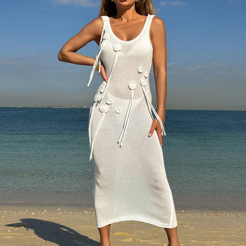 Damen trendiges Strickkleid mit floralem Dekor und raffiniertem Schnitt Drune