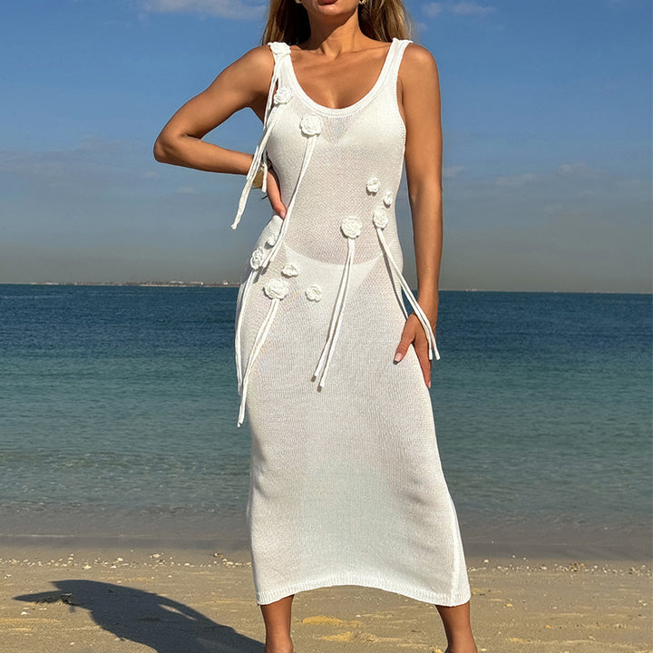 Damen trendiges Strickkleid mit floralem Dekor und raffiniertem Schnitt Drune