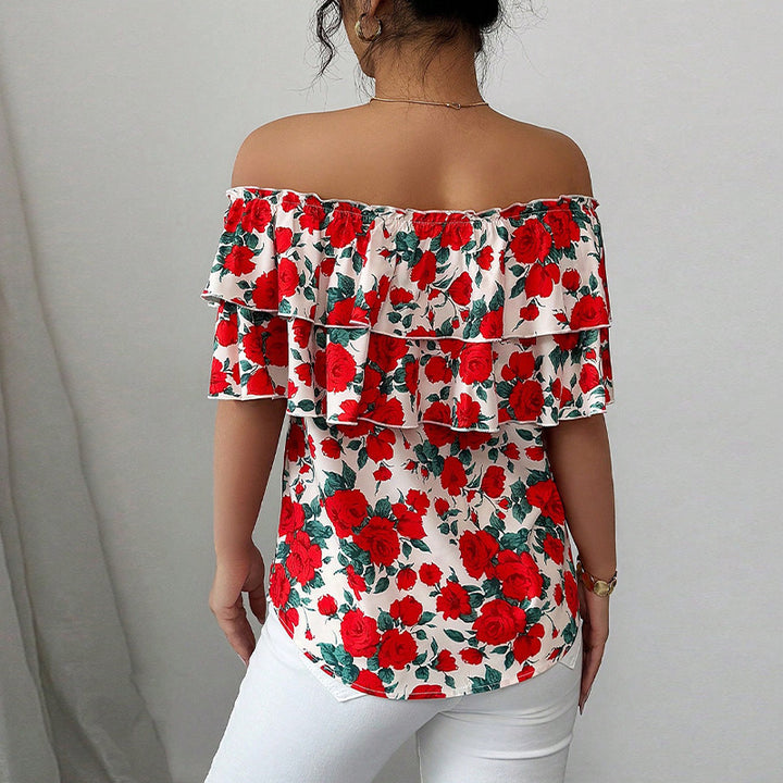 Damen Oberteil mit Volant und floralem Design Drune