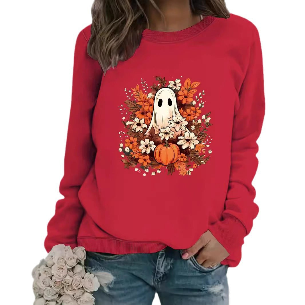 Damen Sweatshirt mit verspielt gruseligem Herbstmotiv Drune
