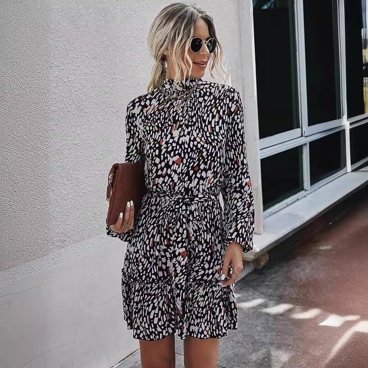 Damen Florale Rüschens Mini Kleid Drune