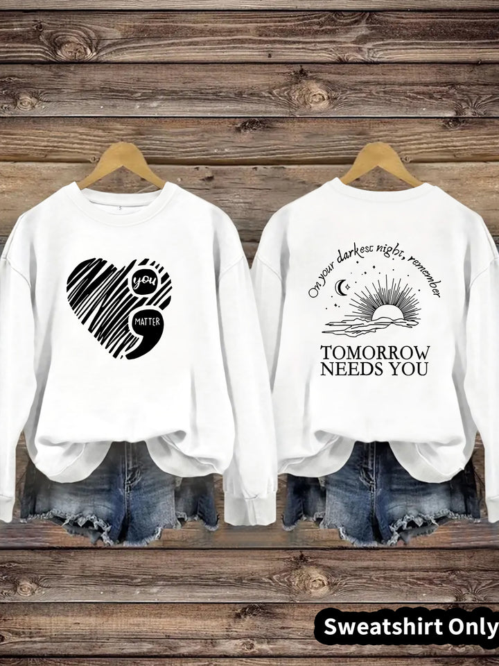 Damen Sweatshirt mit inspirierendem Aufdruck und grossem Herzmotiv Drune