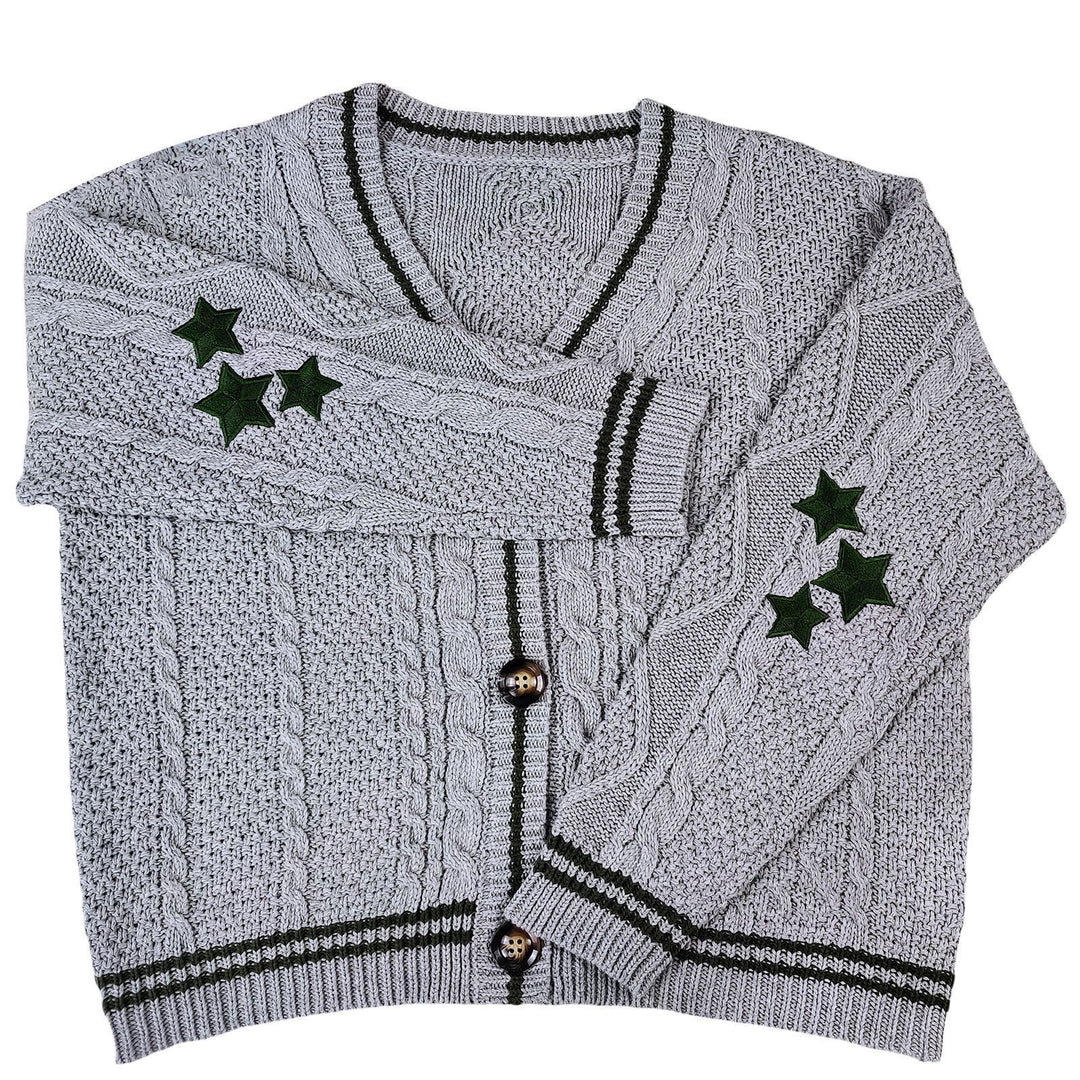 Damen Grobstrickjacke mit eleganten Sternenapplikationen und kontrastierenden Details Drune