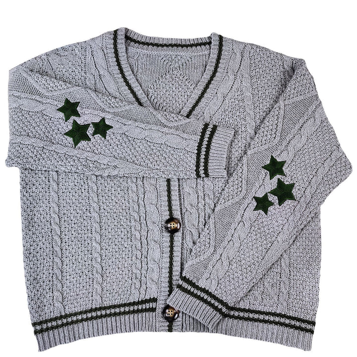 Damen Grobstrickjacke mit eleganten Sternenapplikationen und kontrastierenden Details Drune