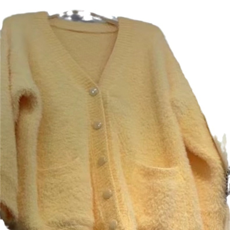 Damen Oversized Strickjacke mit weichem Fleece und besonderen Knopfdetails Drune