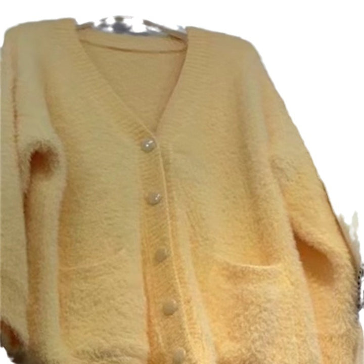 Damen Oversized Strickjacke mit weichem Fleece und besonderen Knopfdetails Drune