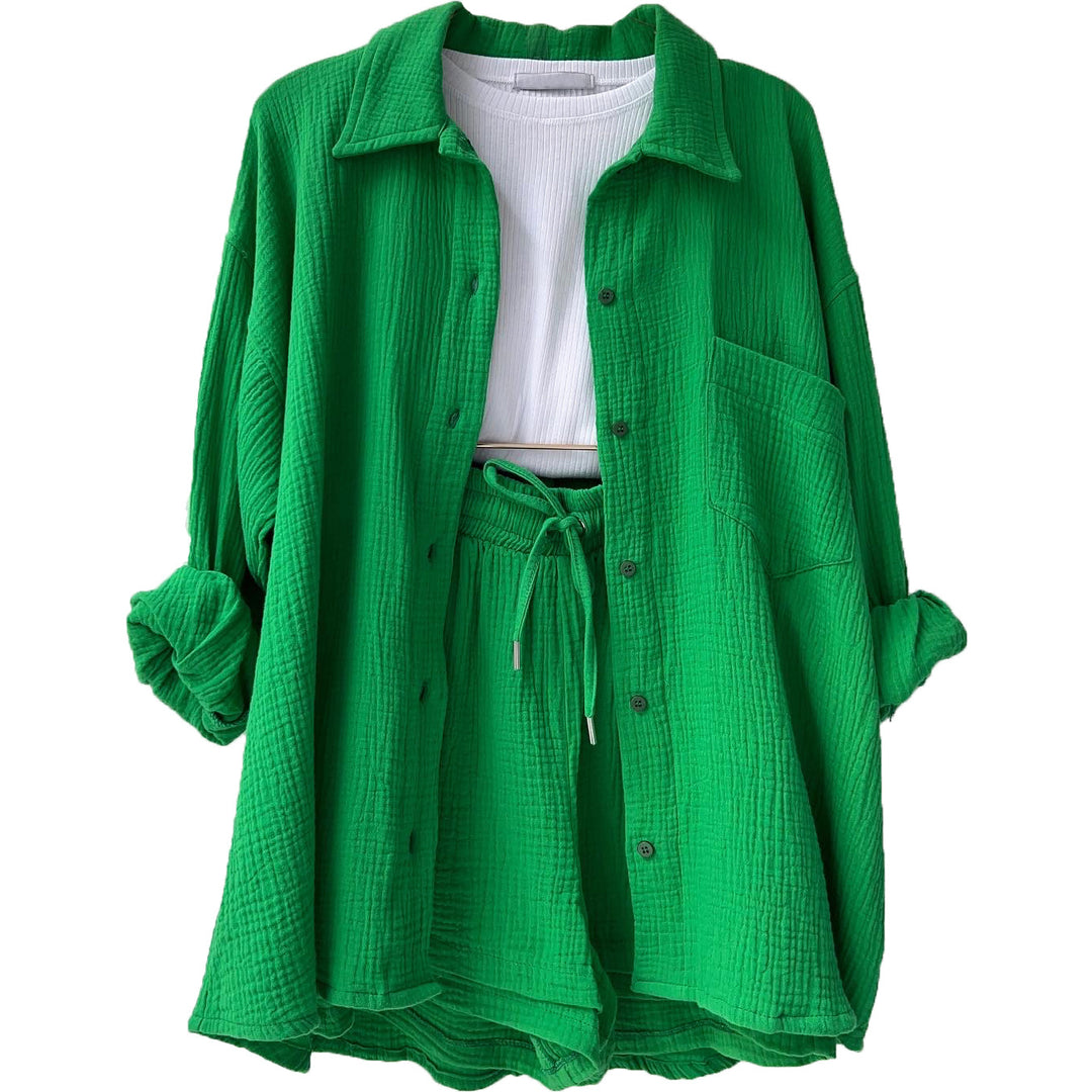 Damen lässiges Sommer-Outfit mit moderner Knopfleiste und elastischem Bund Drune