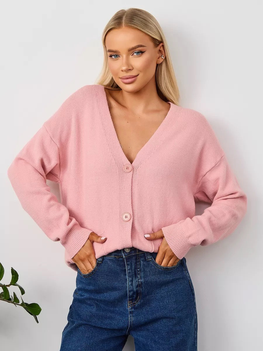 Damen lässiger Strickcardigan mit V-Ausschnitt und praktischen Taschen Drune