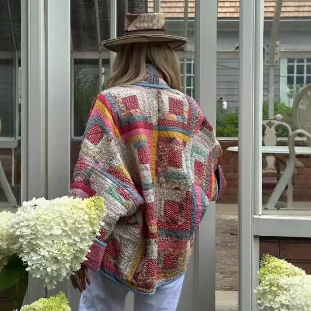 Damen nan gesteppte Patchwork-Kimonojacke mit glänzendem Satinfutter und weitem Schalkragen Drune
