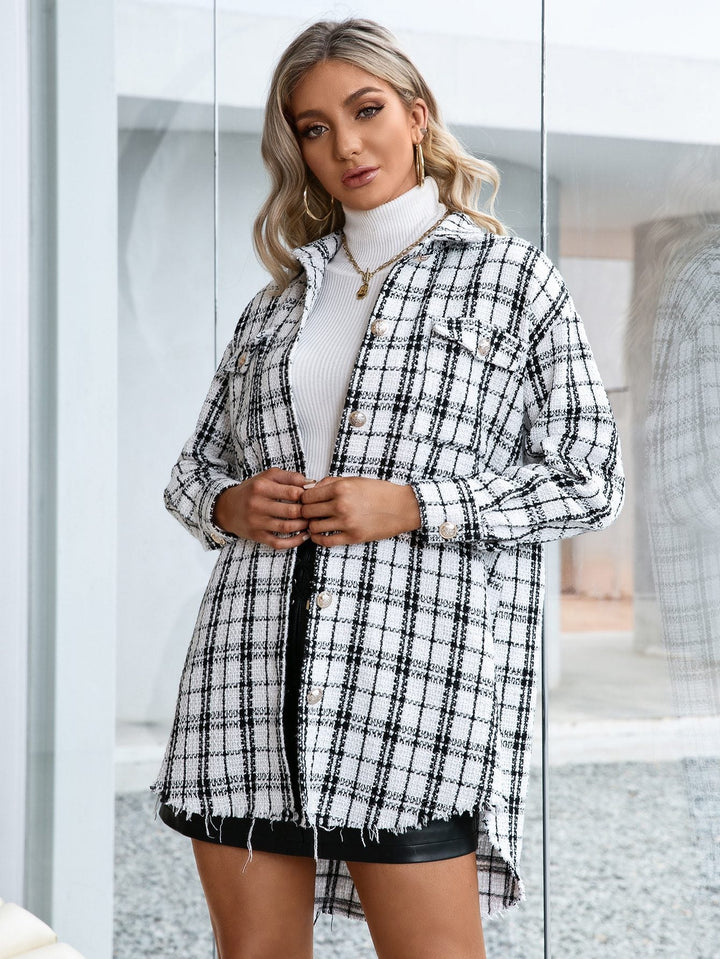 Drune | Plaid Longline Shacket - Trendy & Lässig - Knöpfen - Leichte Herbstschicht