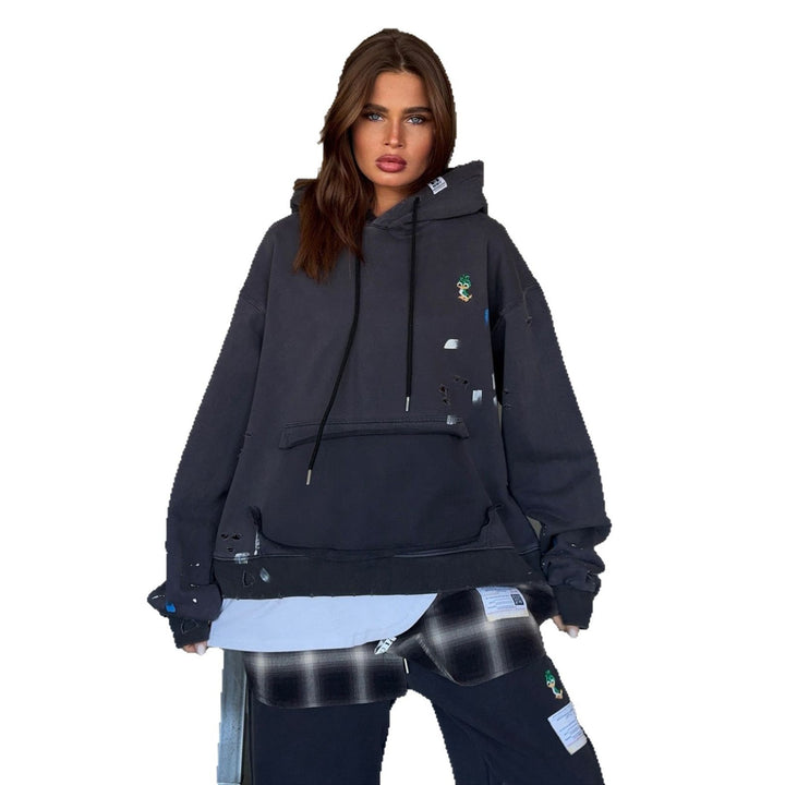 Damen Oversized Kapuzenpullover mit speziellen Designelementen Drune