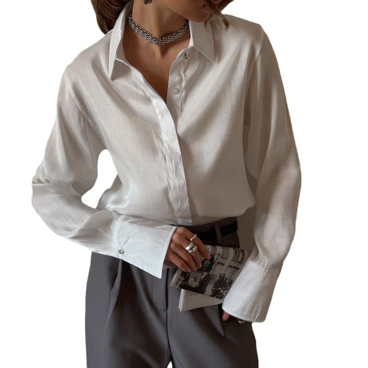 Damen elegante Bluse mit anpassbarem Manschettendesign und Knopfdetails Drune