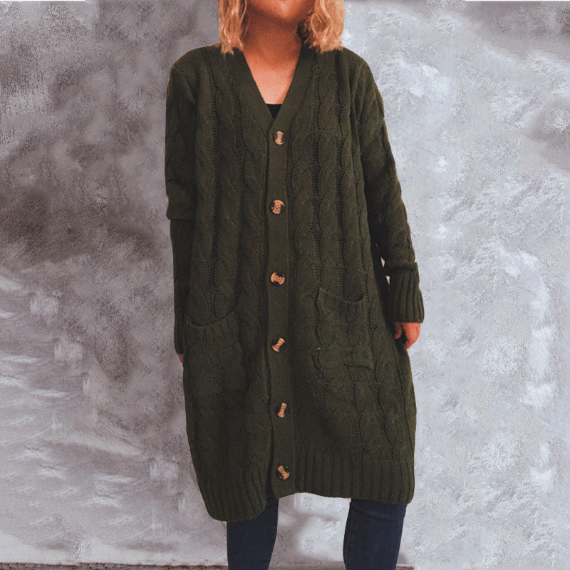 Damen Grobstrick-Cardigan mit Taschen und Knopfdetails Drune
